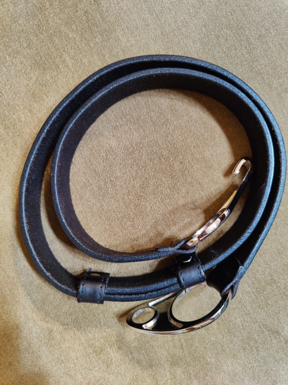 Chico's Adjustable Black Leather Belt with Silver Tone Horsebit Hardware, ML